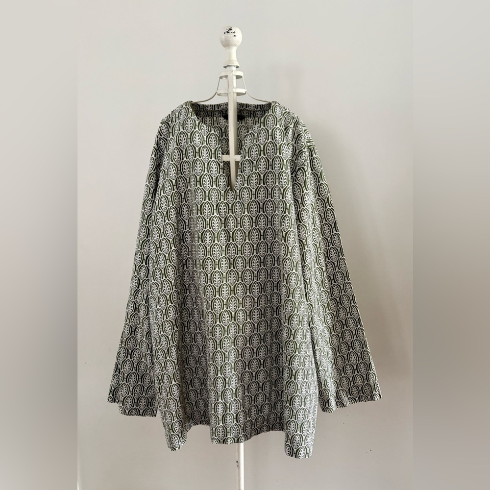Lands End Green and White Patterned Tunic